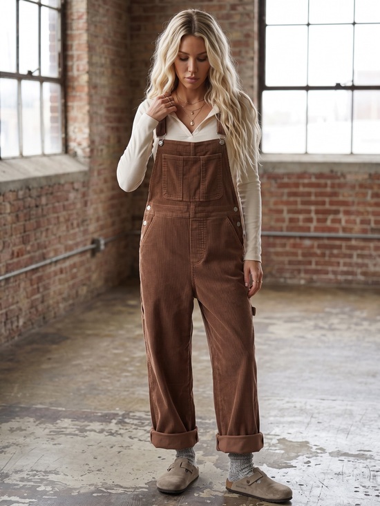 HYFVE Denim - NWT Boho Carpenter Relaxed Classic Fit Corduroy Washed Brown Overalls
